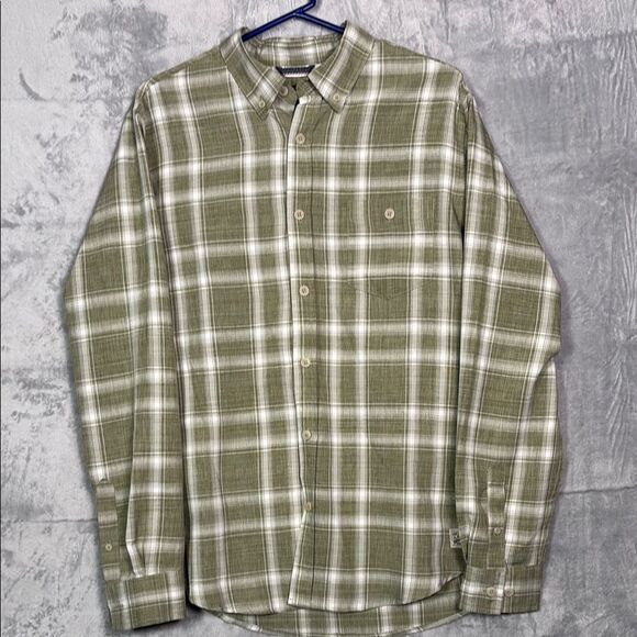 Weatherproof Green White Plaid Soft Full Button Up Long Sleeve Shirt Size Medium - Picture 1 of 10